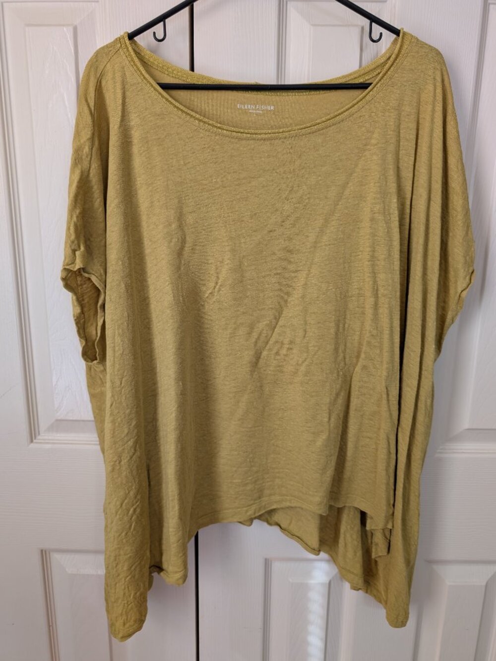 Eileen Fisher Chartreuse Yellow Slub Linen Boxy Top - Picture 4 of 6